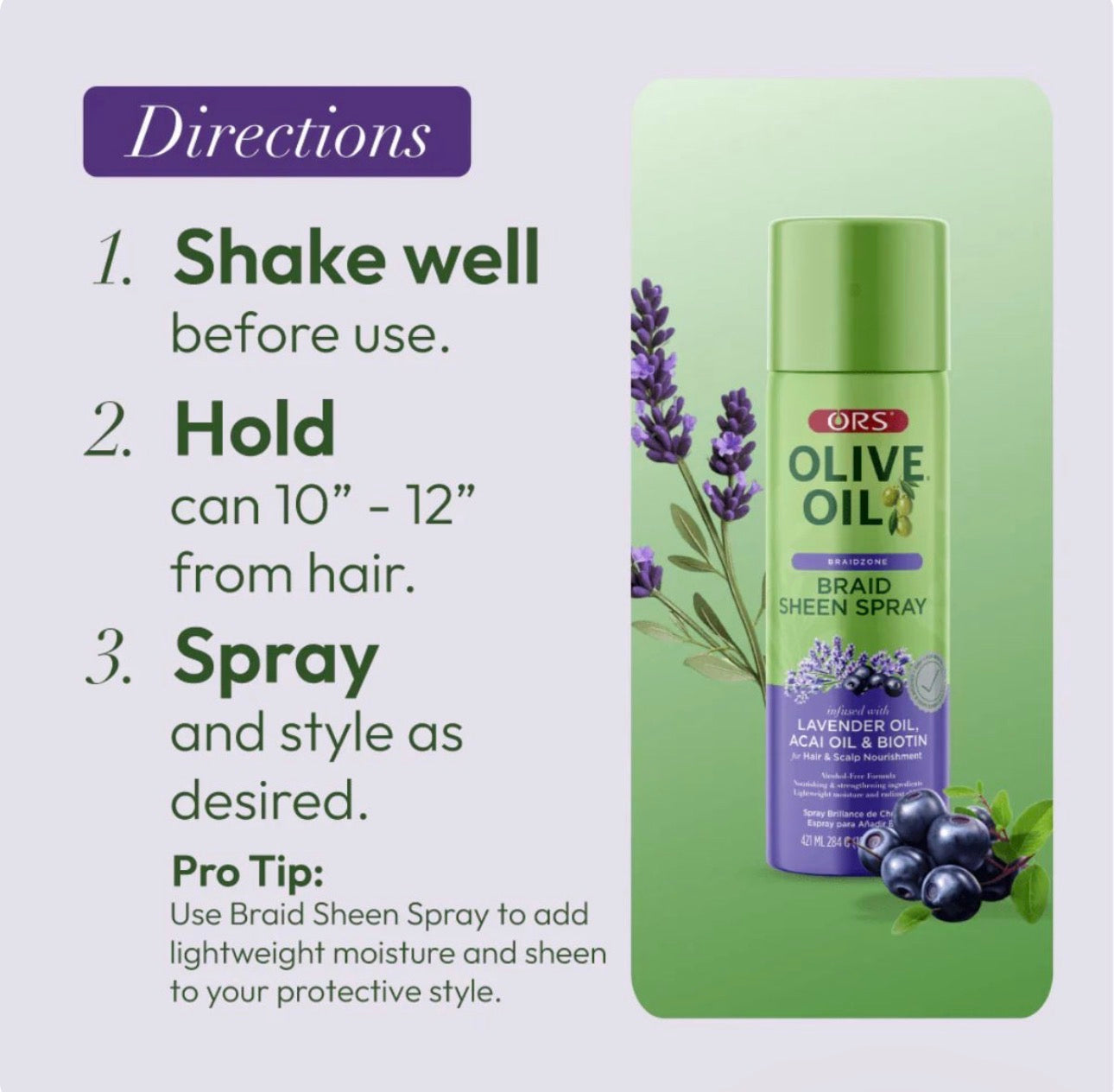 ORS Olive Oil Braidzone Braid Sheen Spray for Hair & Scalp Nourishment 421ml