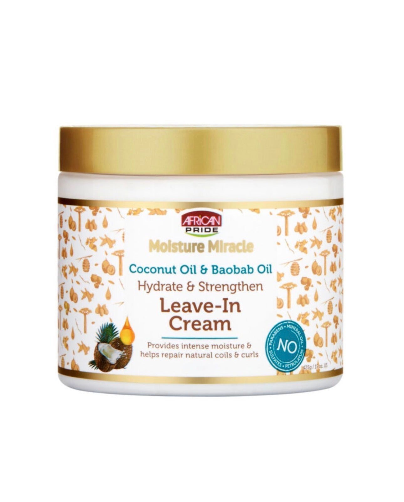 African Pride Moisture Miracle Coconut Oil & Baobab Oil Hydrate & Strengthen Leave-In Cream 425 gr