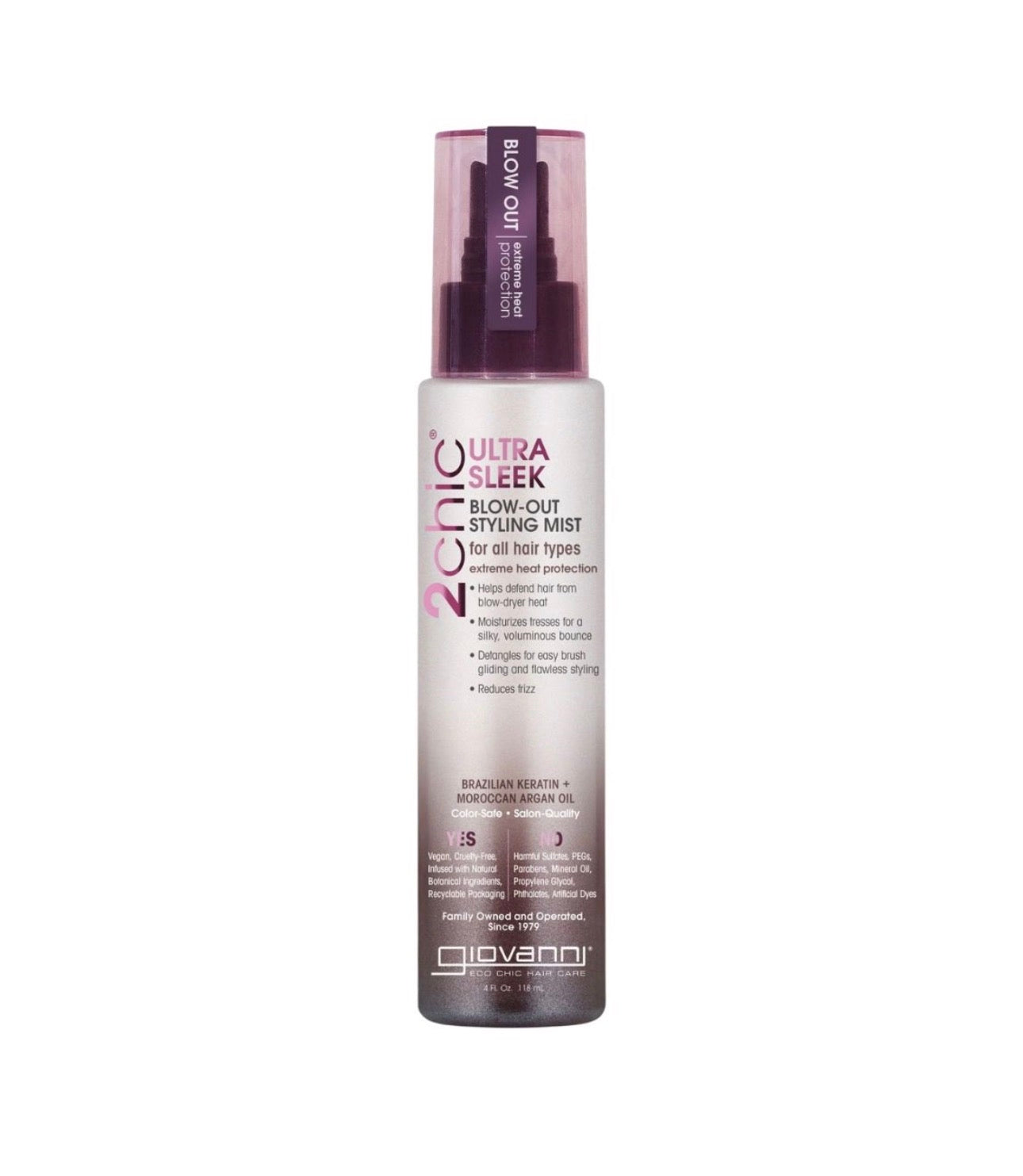 Giovanni 2Chic Ultra Sleek Blow-Out Styling Mist with Brazilian Keratin + Moroccan Argan Oil 4oz