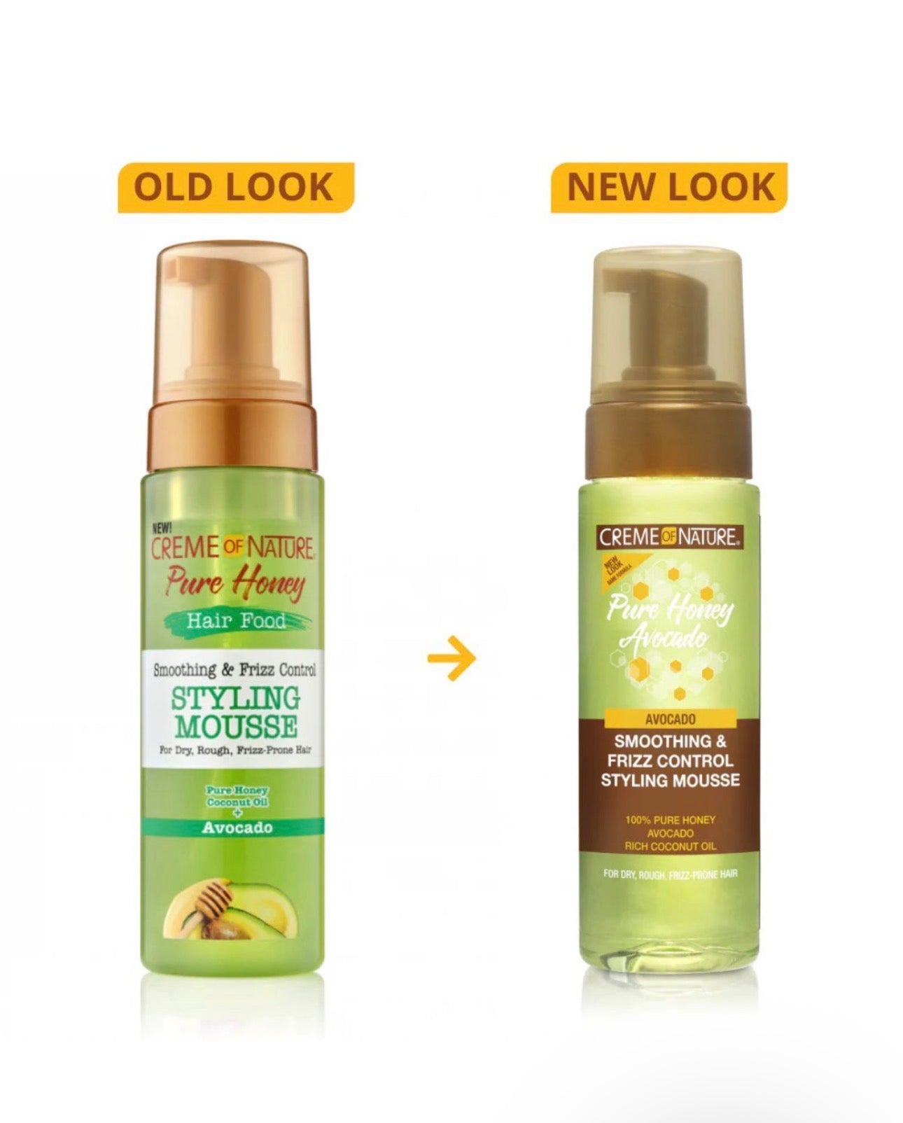 Creme of Nature Pure Honey Avocado Hair Food Smoothing & Frizz Control Styling Mousse 7oz