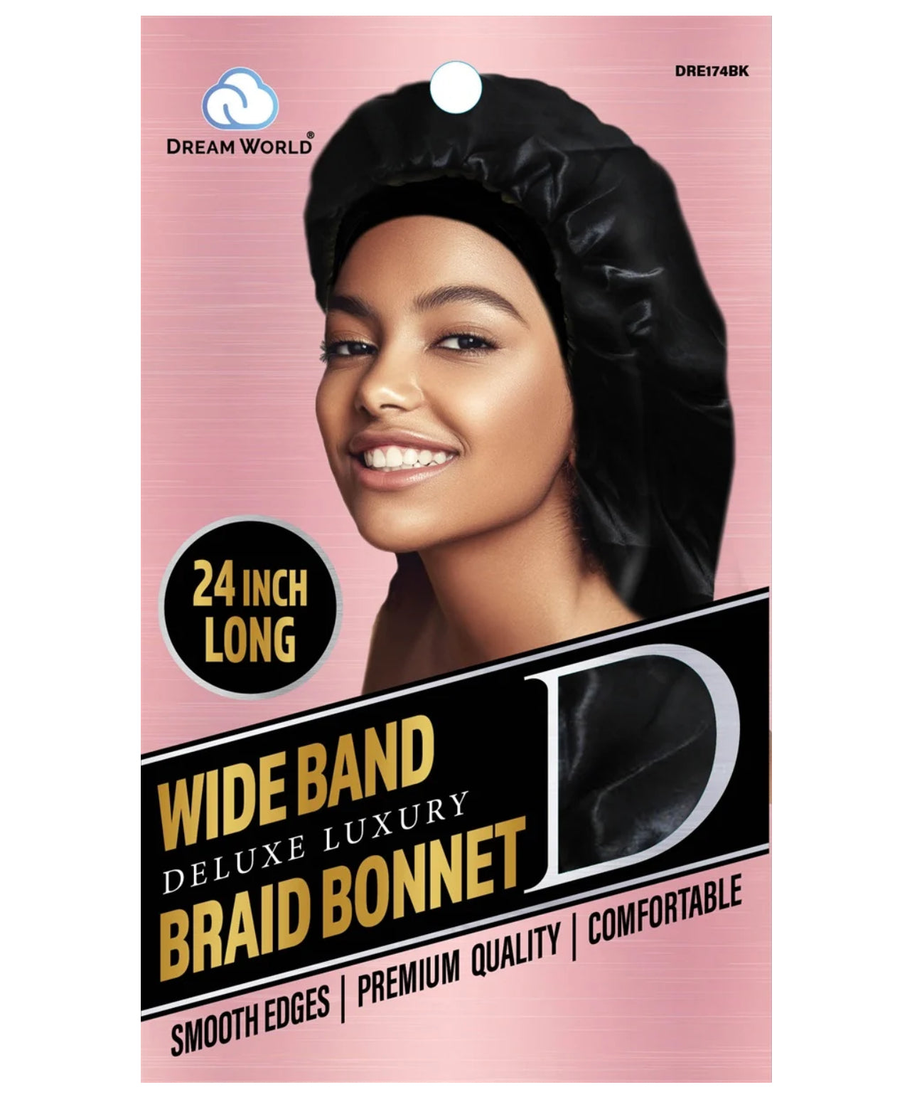 Dream World W-Wide Band Braid Bonnet XL Black #DRE174BK
