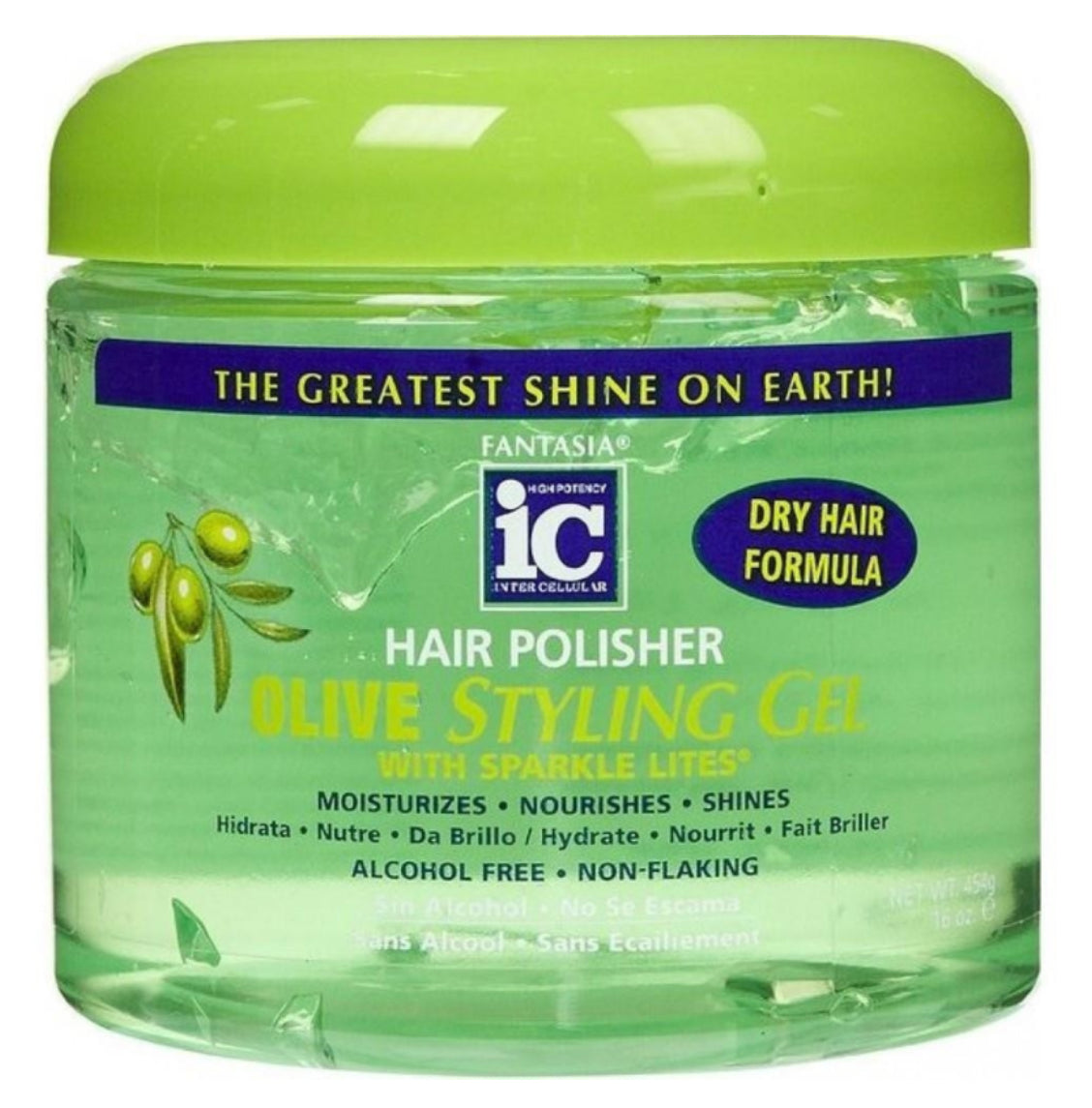 Fantasia IC Hair Polisher Olive Styling Gel With Sparkle Lites 454 Gr