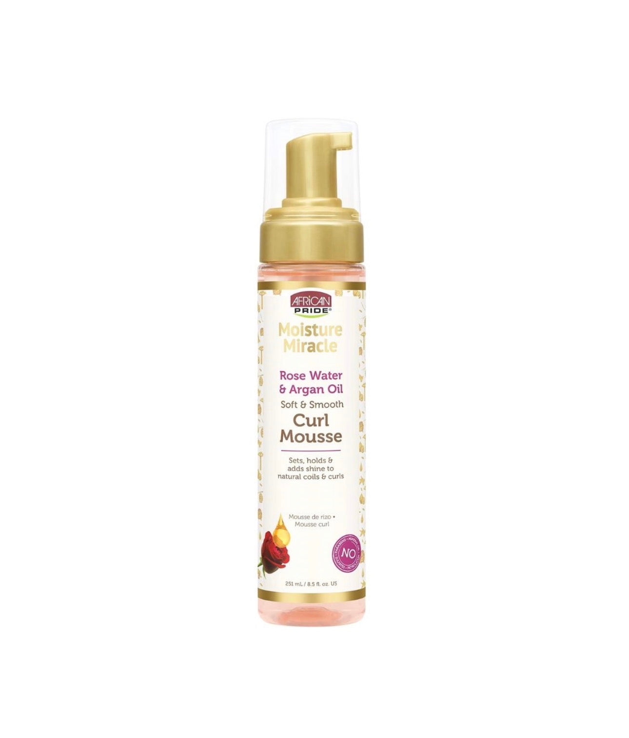 African Pride Moisture Miracle Rose Water & Argan Oil Soft & Smooth Curl Mousse 251ml