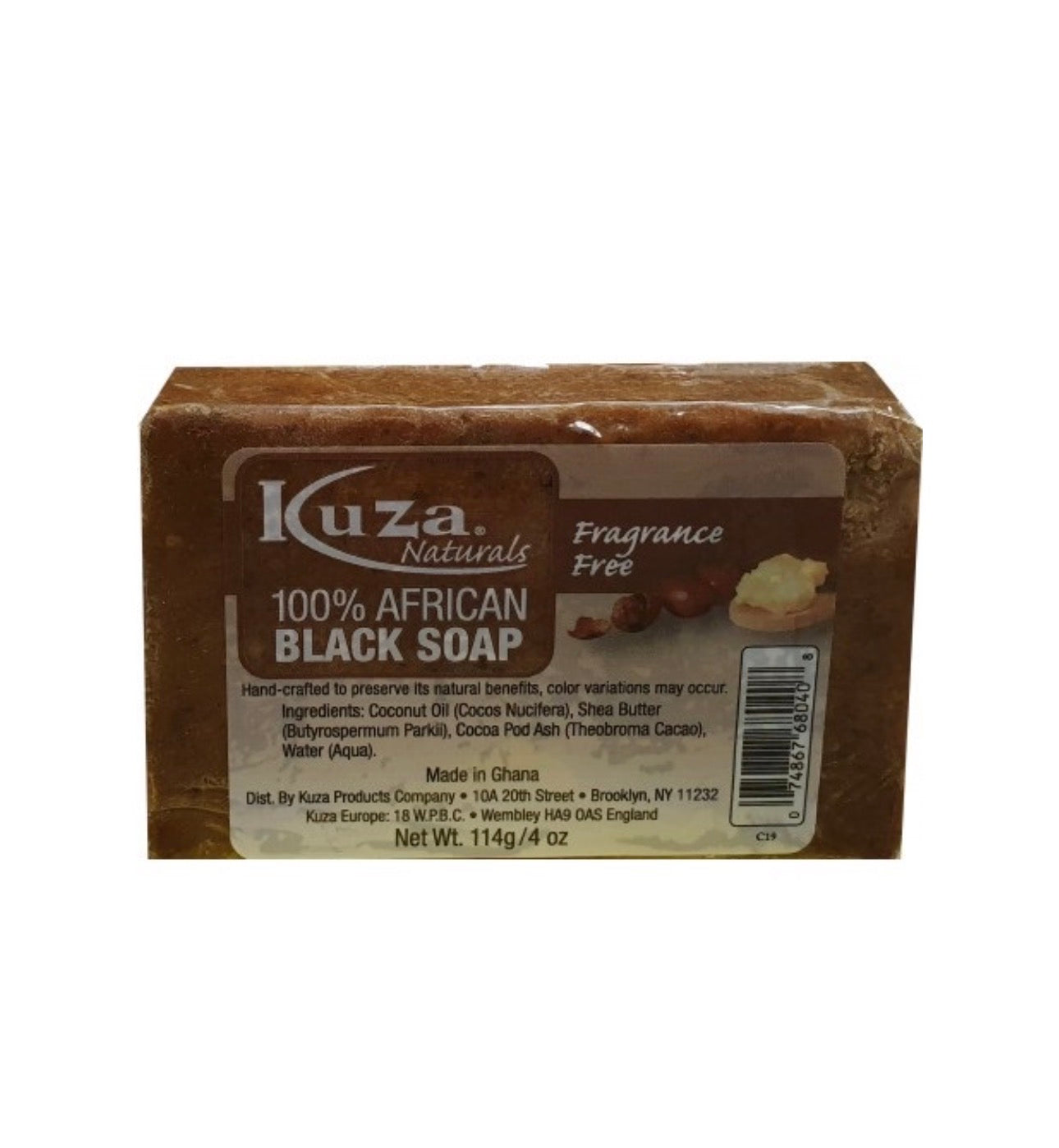 Kuza Naturals Fragrance Free 100% African Black Soap 114 g