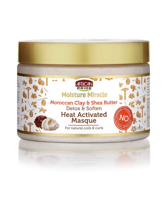 African Pride Moisture Miracle Moroccan Red Clay & Shea Butter Detox & Soften Heat Activated Masque 340gr